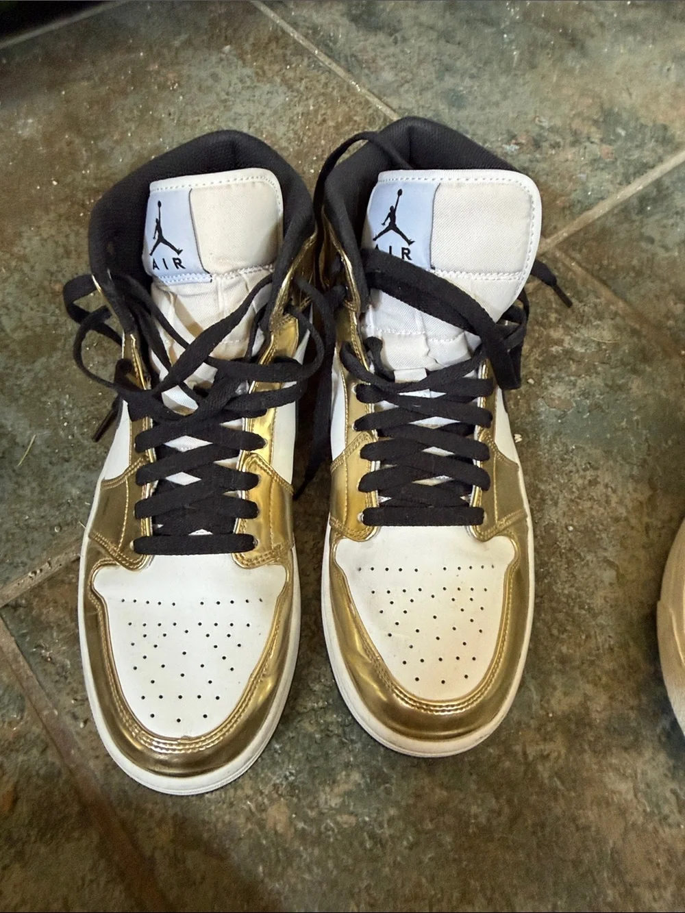 Jordan Men’s High-Top Sneakers - White & Gold Mens 9.5, Women's 11